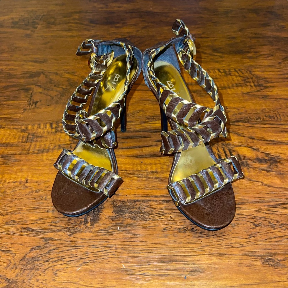 Bakers brown and gold strappy heels